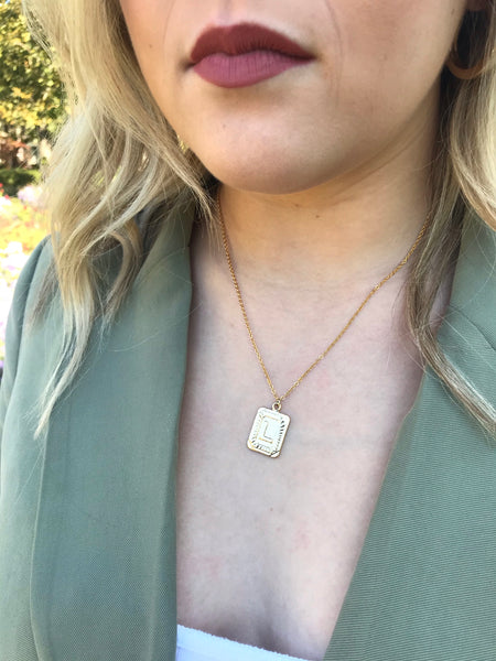 Demi Briella Rectangle Coin Initial Necklace
