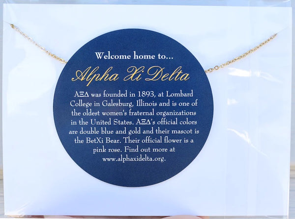 Alpha Xi Delta AXiD Mini Sorority Letter Necklace