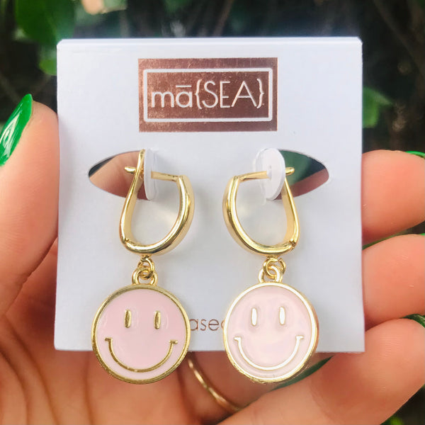 Colored Smiley Face Hoop Earring