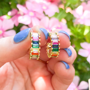 Kyra Adena Rainbow Huggie Hoop Earrings