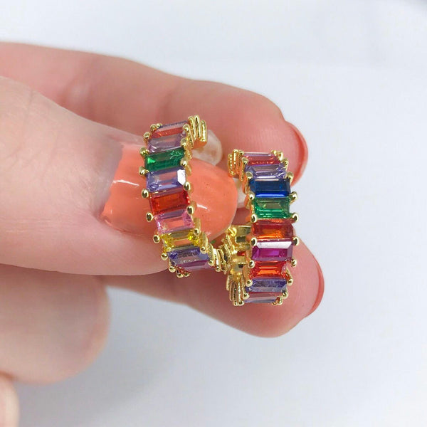 Kyra Adena Rainbow Huggie Hoop Earrings